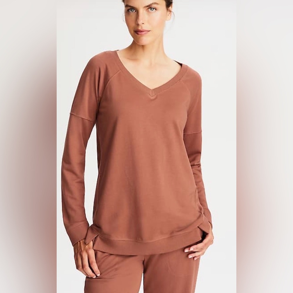 J. Jill V-Neck Fit French Terry Seamed Brown Lightweight Sweatshirt 2X?